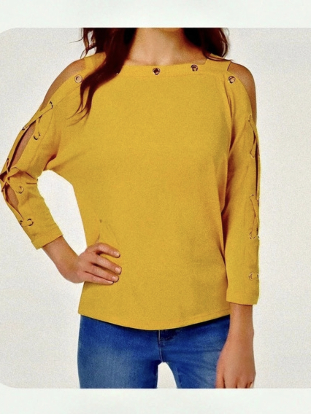 Thalia Sodi Grommet-Sleeve Cold Shoulder Blouse Yellow, Small